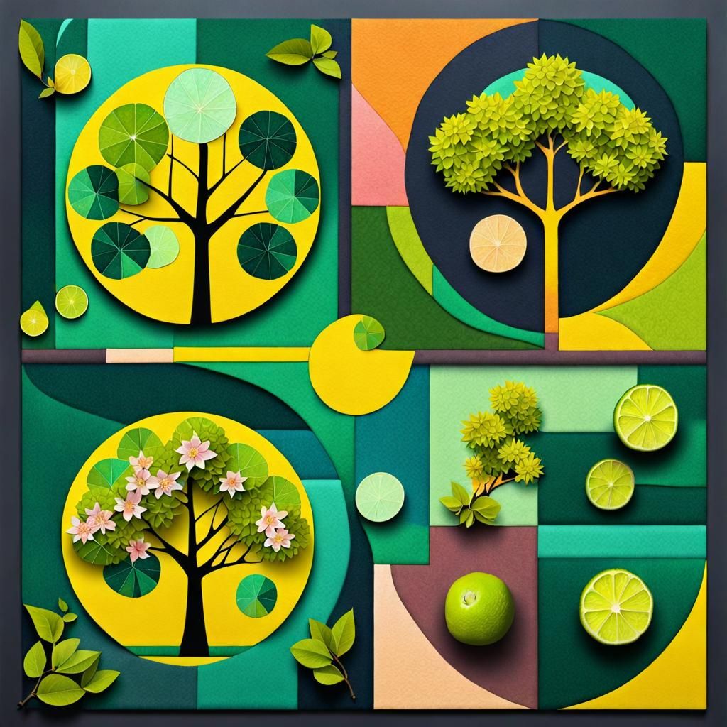 Stylized Lime and Sakura Tree Collage