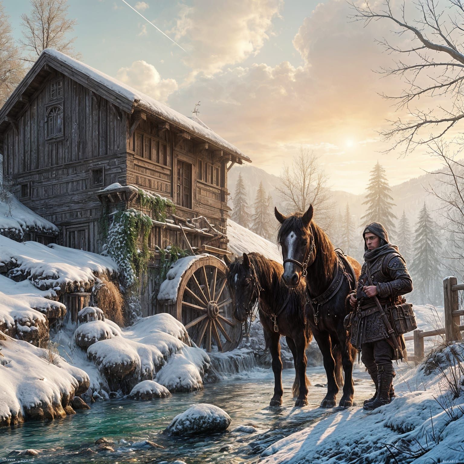 A Frosty Mill Scene in the Mountains