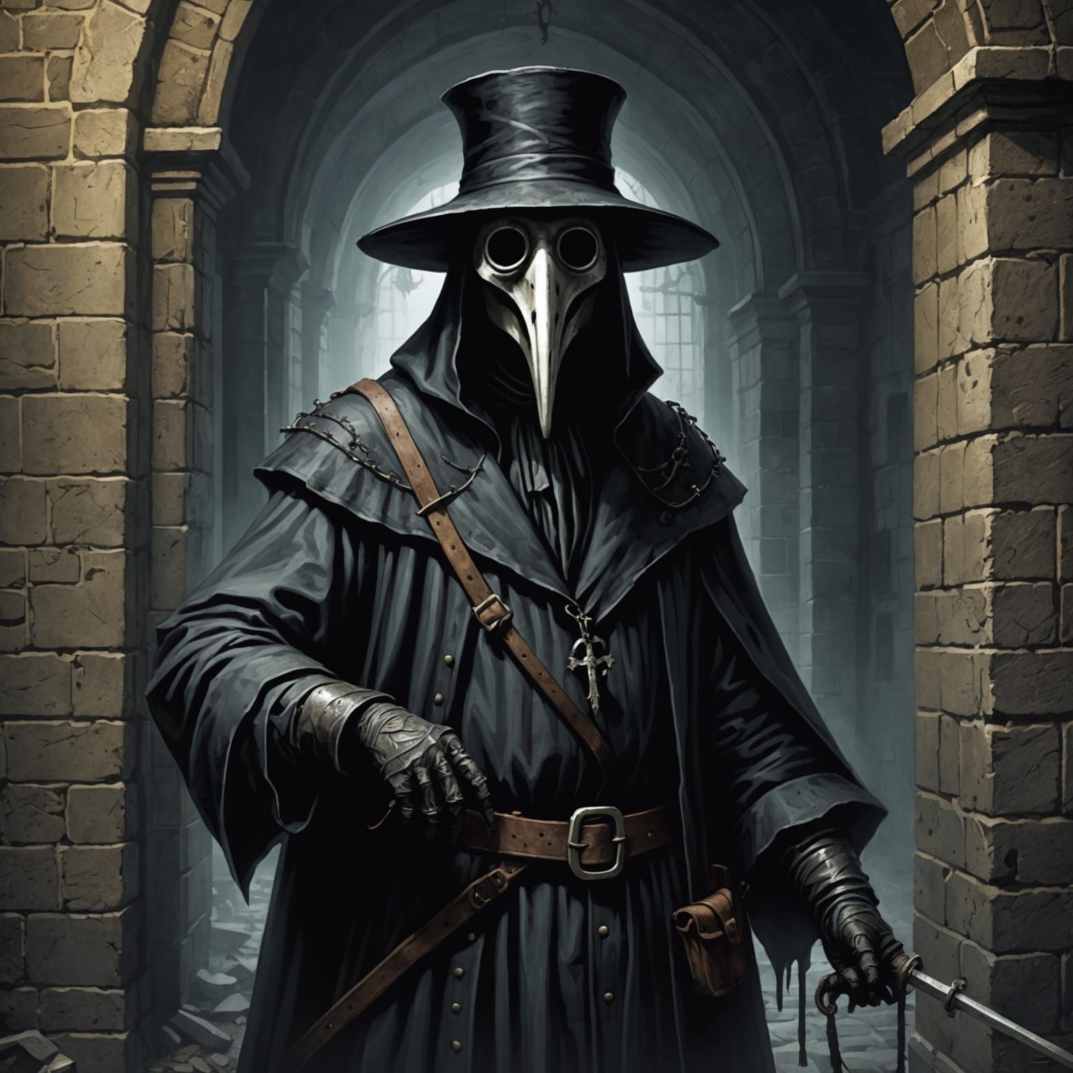Imprisoned Plague Doctor: Gothic Horror Artwork
