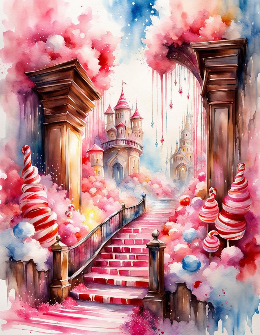 Candy Land Gate to Sweets Heaven, Watercolor Art
