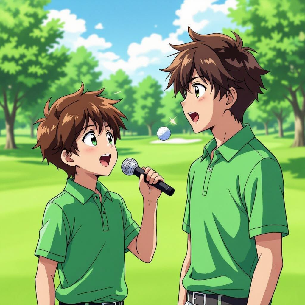 Anime Golf Scene: Kevin Sings Off-Key, Ruining a Shot