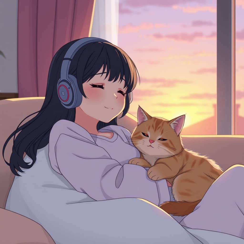 Cozy Girl Surrounded by Soft Light and Gentle Calm