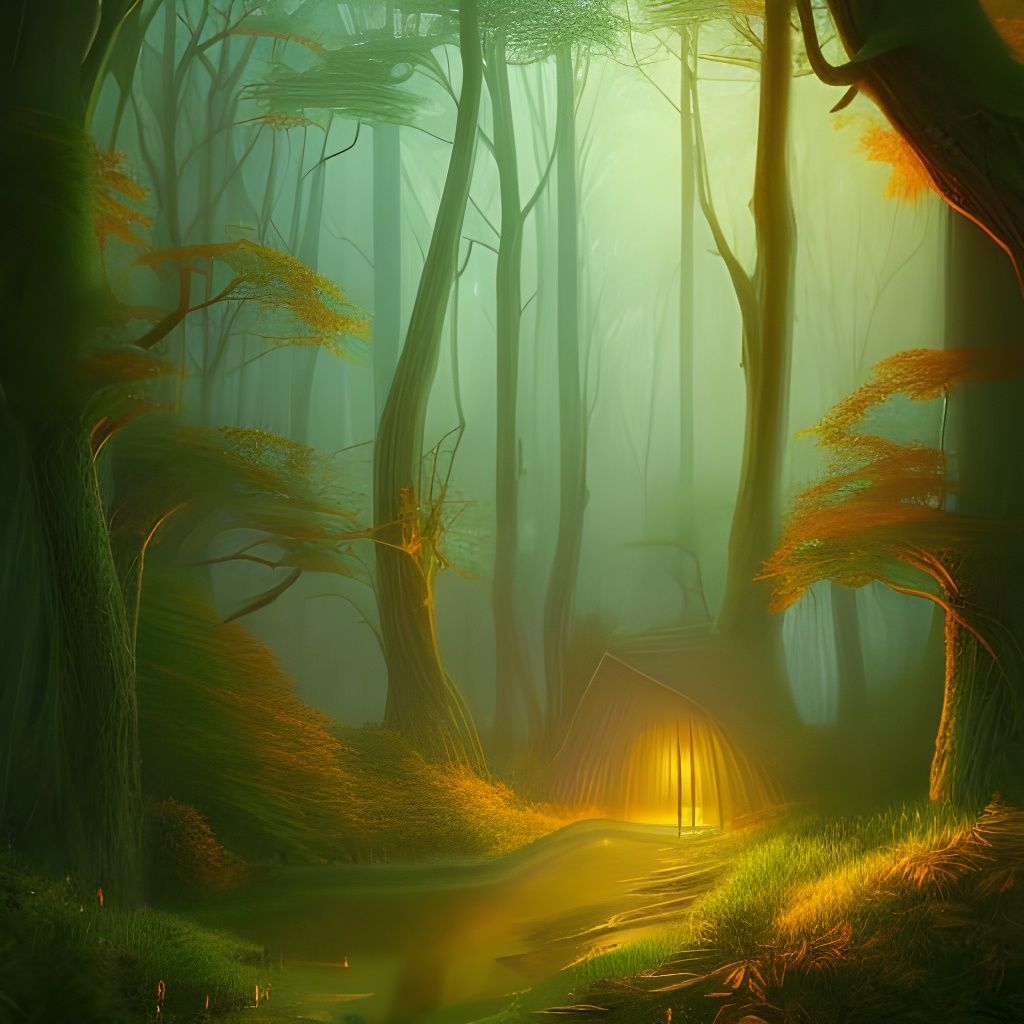 Magical Forest Path with Ghost Lights