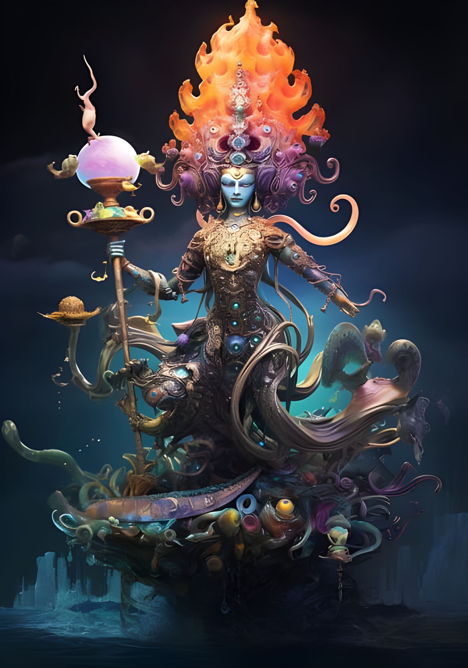 Radiant Shri Krishna Playing Bansuri in Abyss