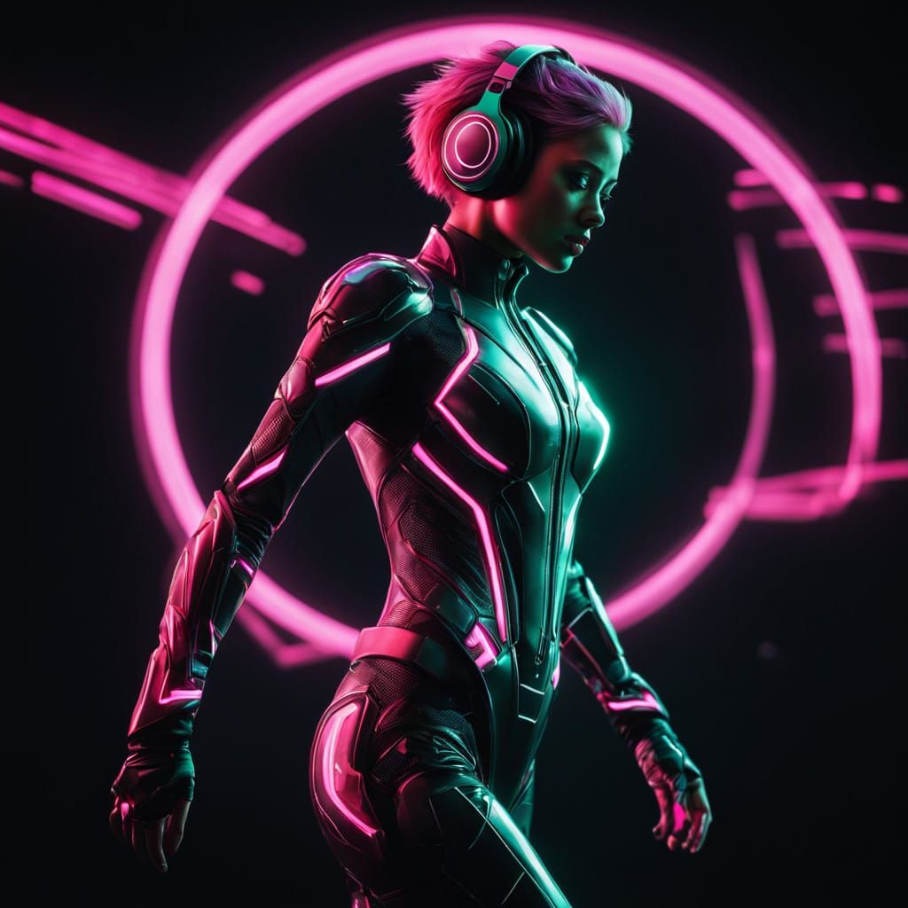 Ethereal Cyberpunk Dancer Under Neon Lights