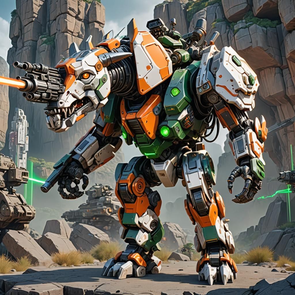 Elephant-Rhinoceros Zoid Mecha with Gatling Guns