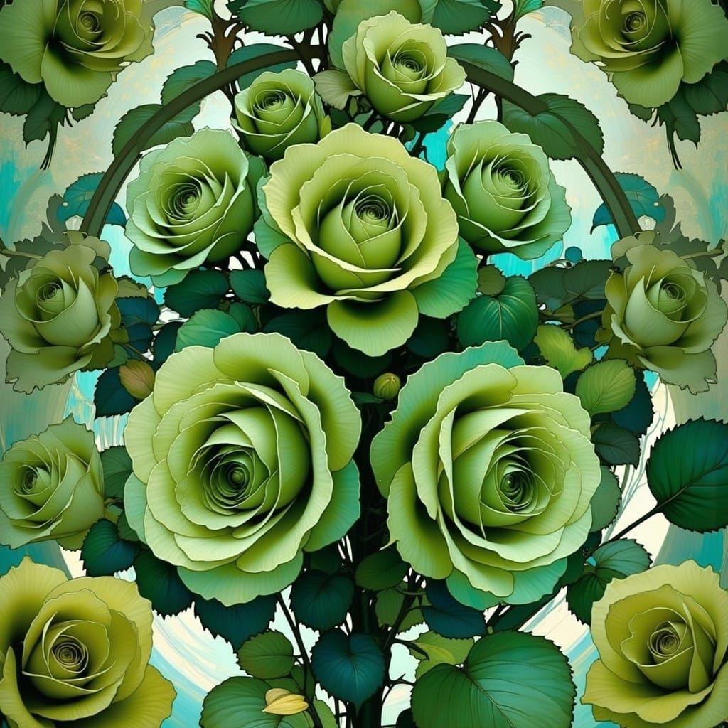 Ethereal Green Roses in Impressionist Splendor