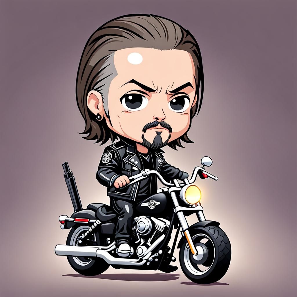 Cute Chibi Biker Cartoon with Motorcycle