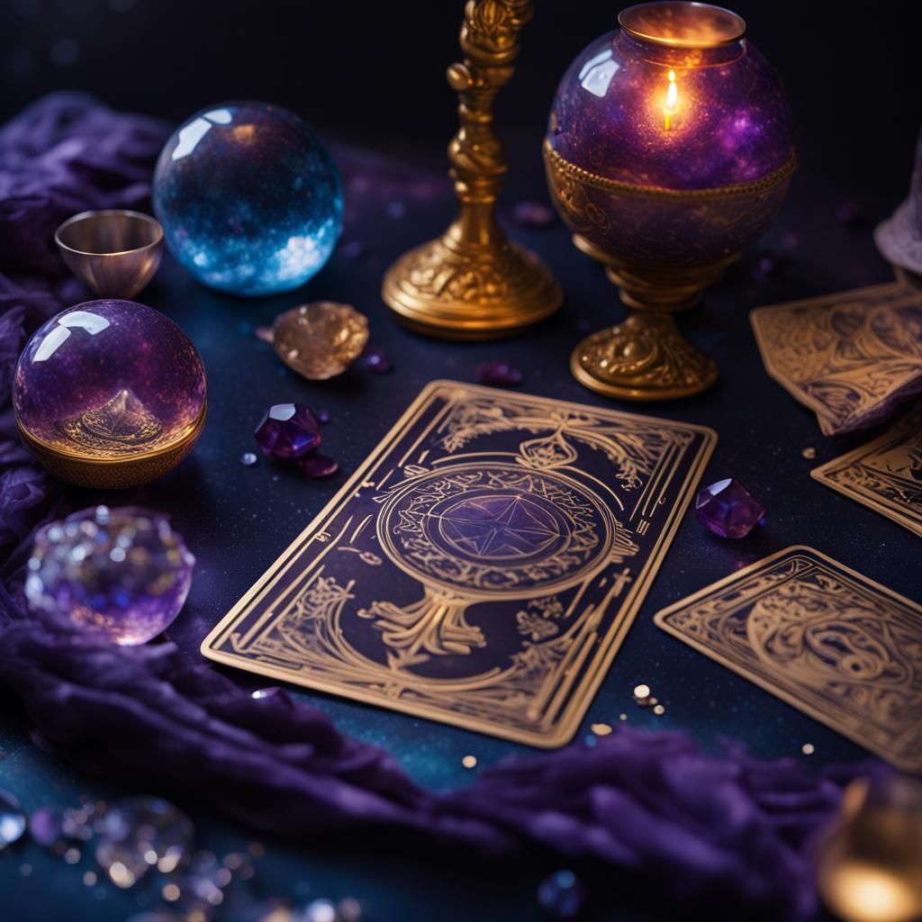 Enchanting Tarot Card with Crystal Ball, Astral Illustration