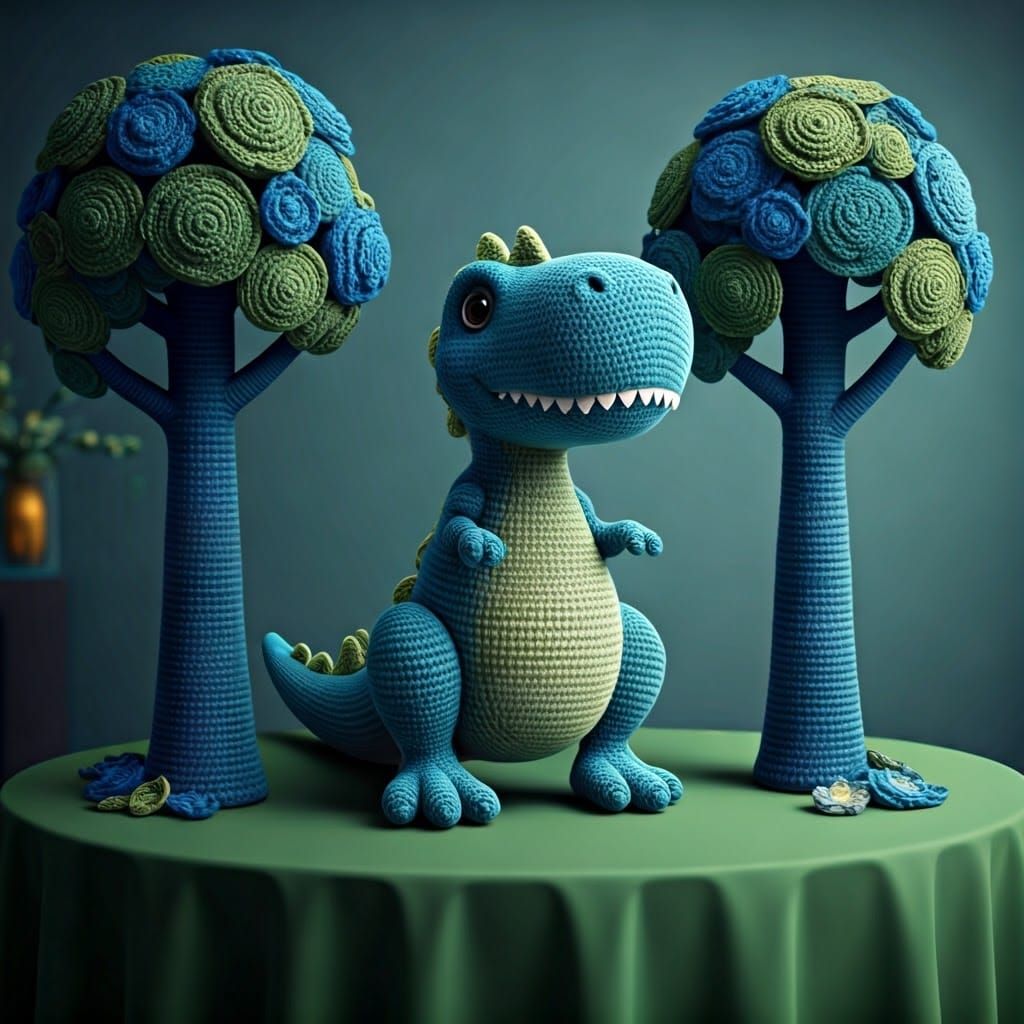 Cute Crochet T-Rex in a Crochet World
