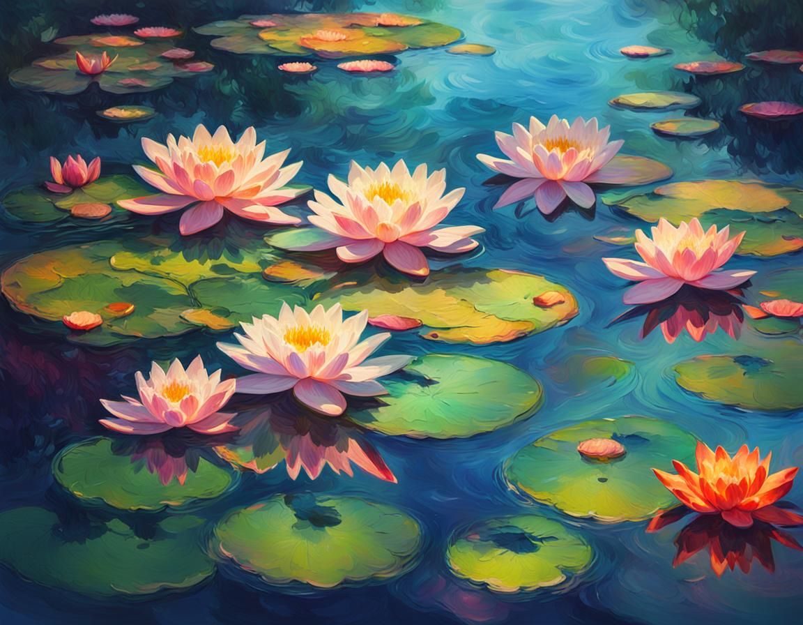 Impressionistic Water Lilies Pond in Monet Style