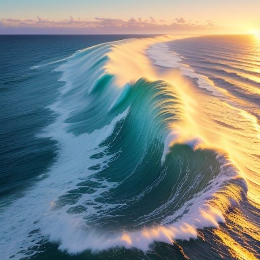 Ocean Waves Crashing on Shore in Hyper-Realistic Style