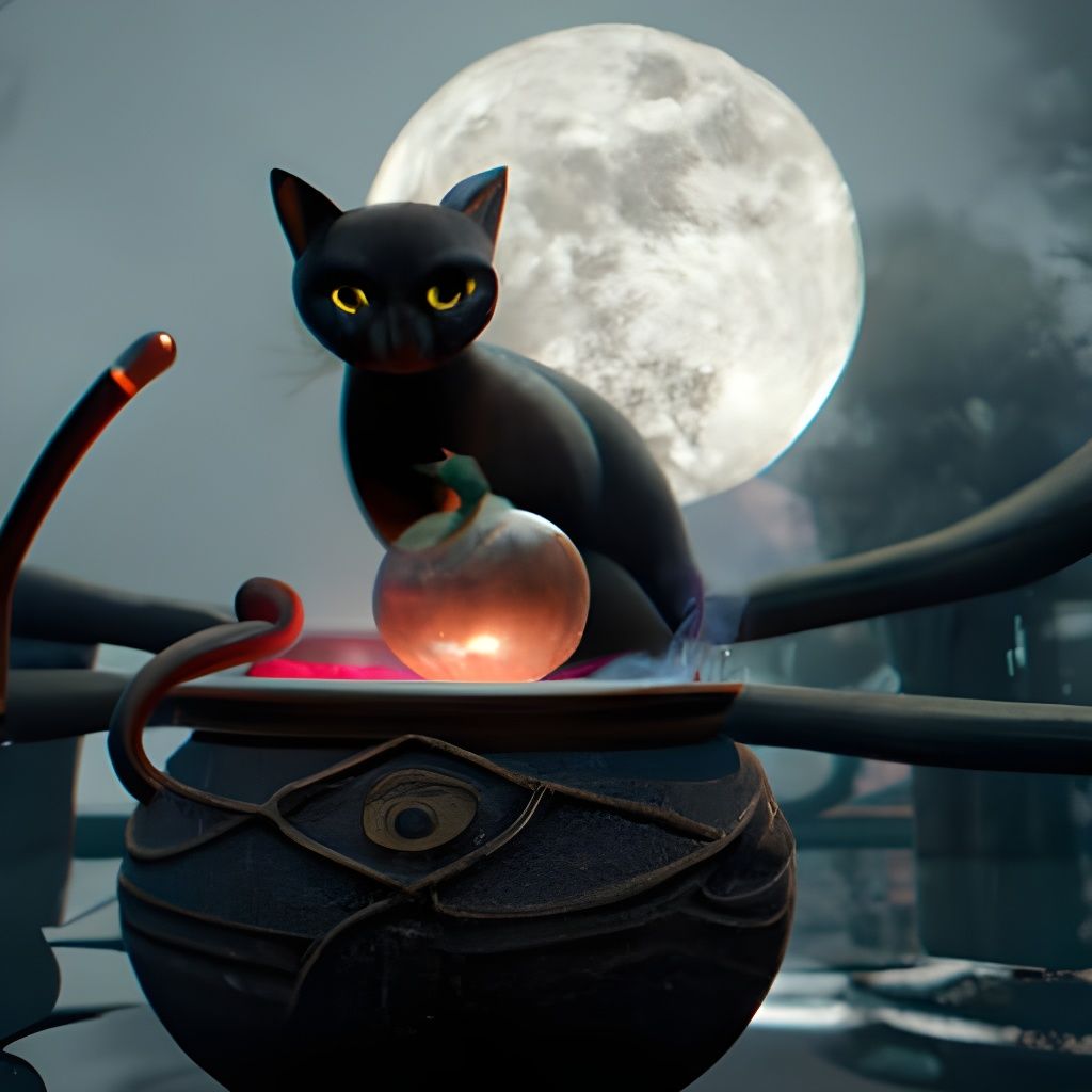 Halloween Night: Witch, Moon, and Black Cat