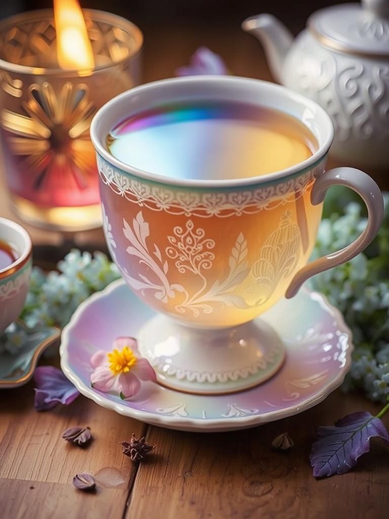 Rainbow Fairy Tea in Opalescent Porcelain Cup