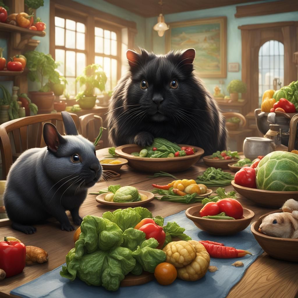 Animals Enjoying Veggies: Detailed Matte Painting