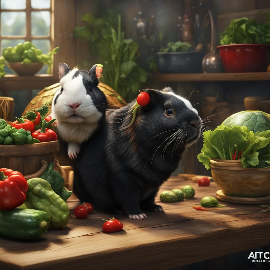 Anthropomorphic Animals at Veggie Table, Detailed Matte Pain...