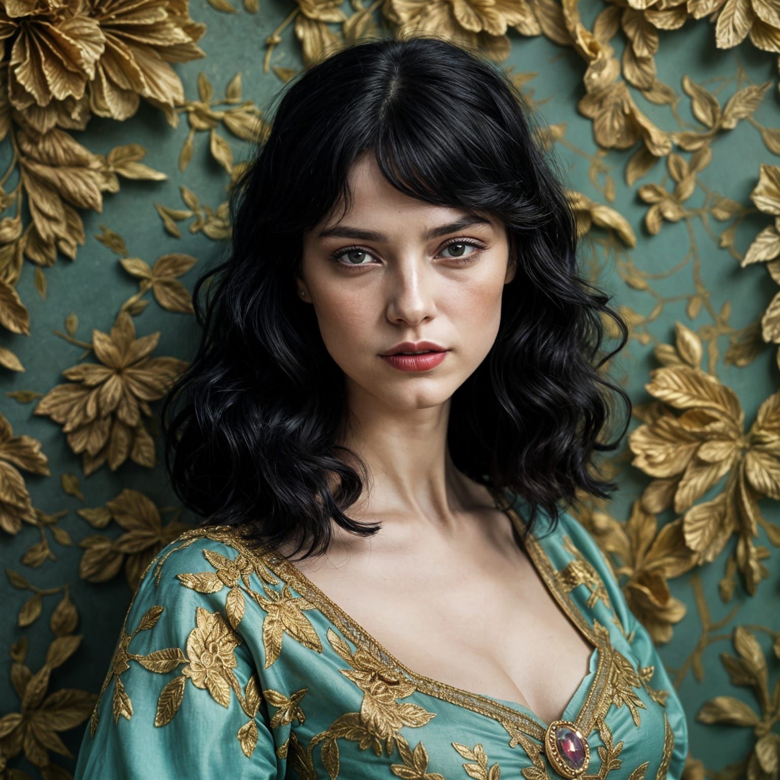 Baroque Lady in Lavender Blue Velvet and Pearls