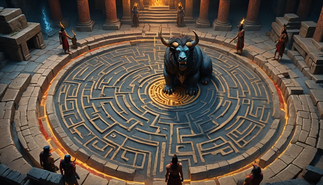 Minotaur in Labyrinth: Fantasy Concept Art