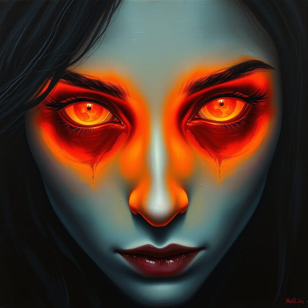 Ethereal Woman Radiates Lunar Glow in Burnt Orange