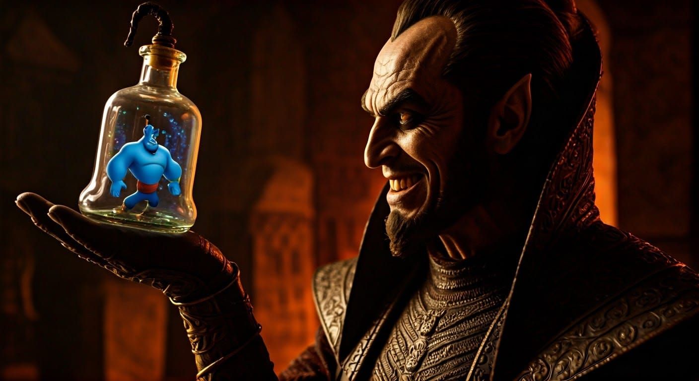 Genie vs Wishmaster: Epic Clash in Gritty Arabian City