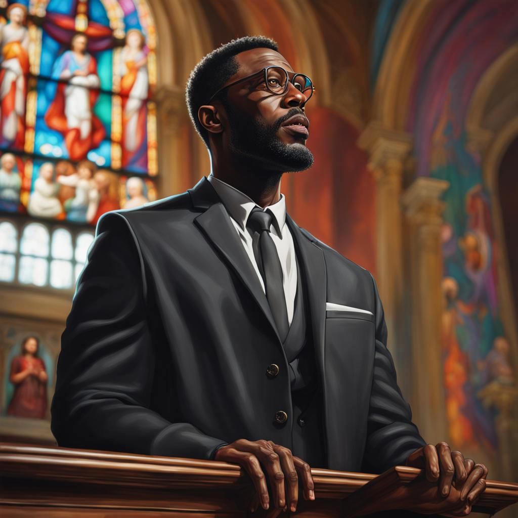 Hyperrealistic Black Preacher Delivering Sermon