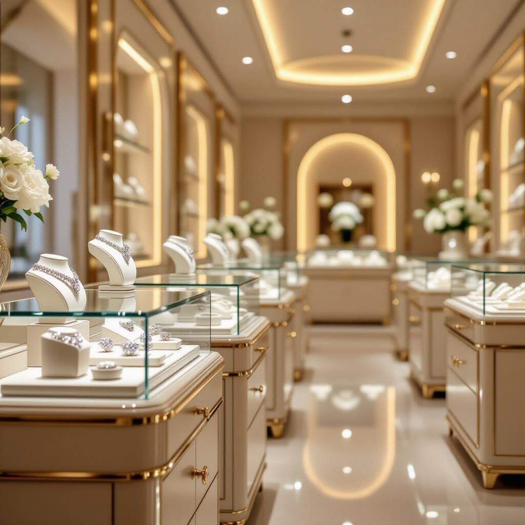 Luxurious Jewelry Store Interior with Sparkling Diamonds
