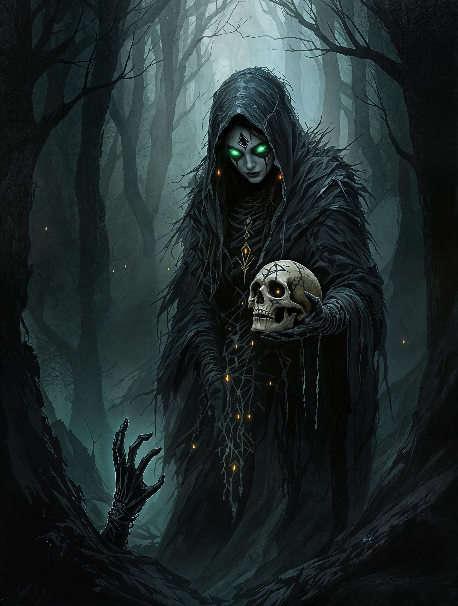 Dark Impressionist Painting of Tribal Sorceress in Mystical ...