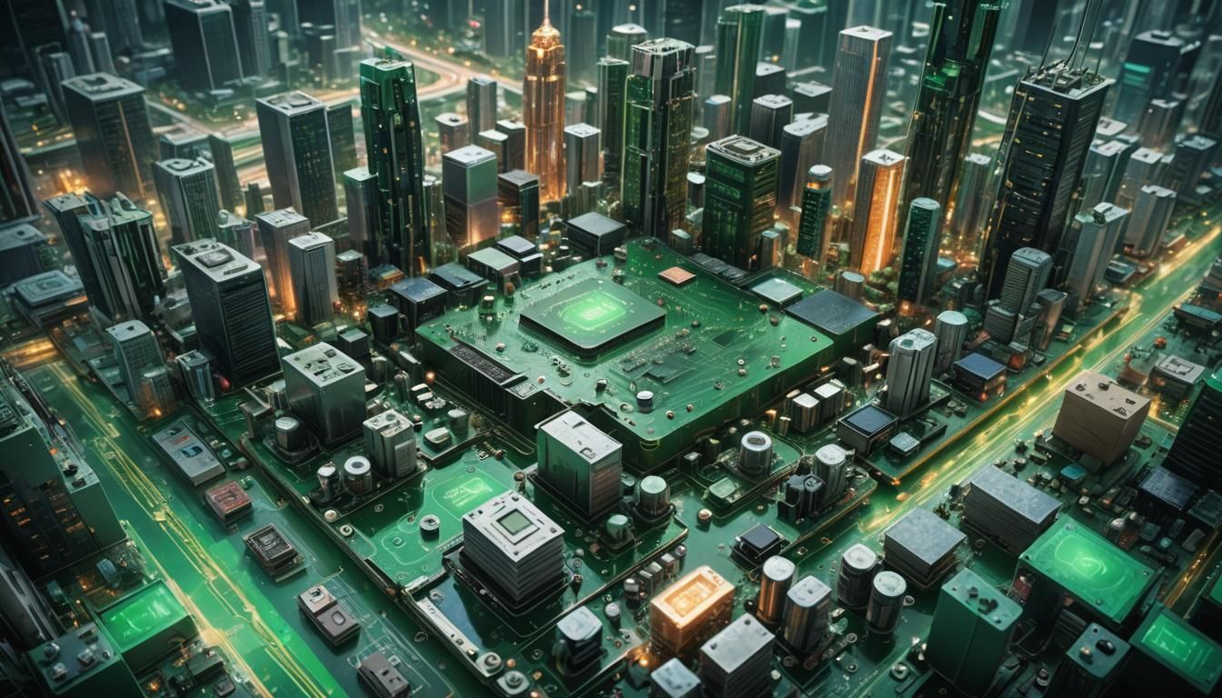 Green Circuit Board City with Electrical Fairies