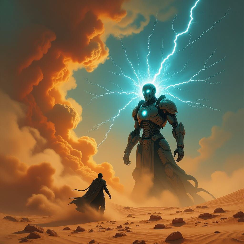 Lightning Tornados Strike Energy Being in Bionic Creation