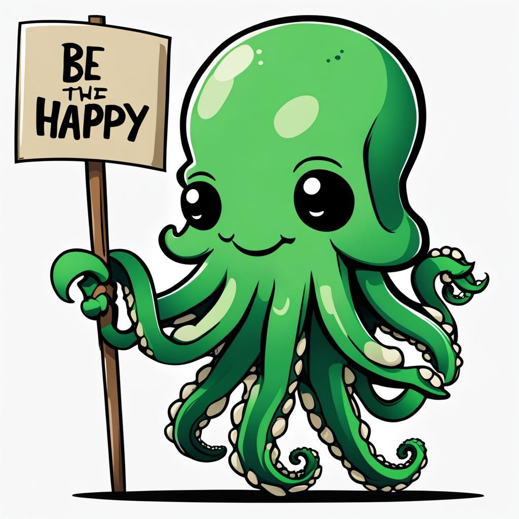 Cartoon Chibi Kraken Promotes Happiness