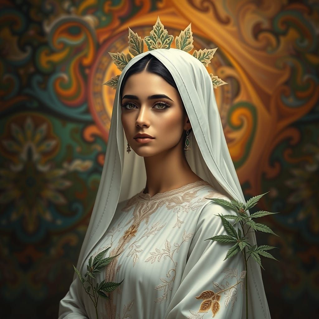 Ethereal Mexican Virgin, Surrounded by Swirling Smoke and Ca...