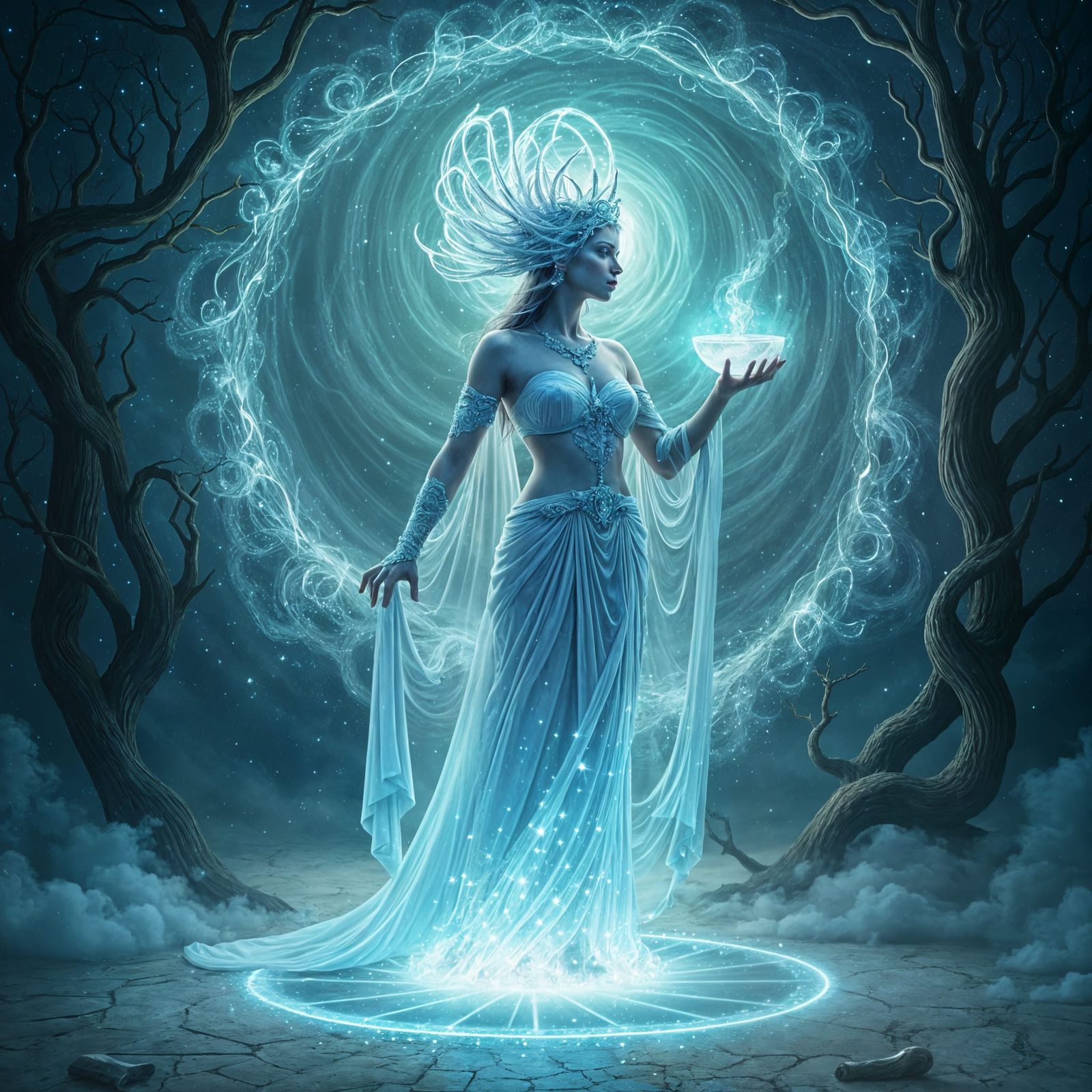 Celestial Goddess with Ambrosia and Spiraling Portal