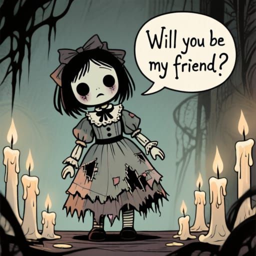 Gothic Cartoon Haunted Doll As Dark Illustration