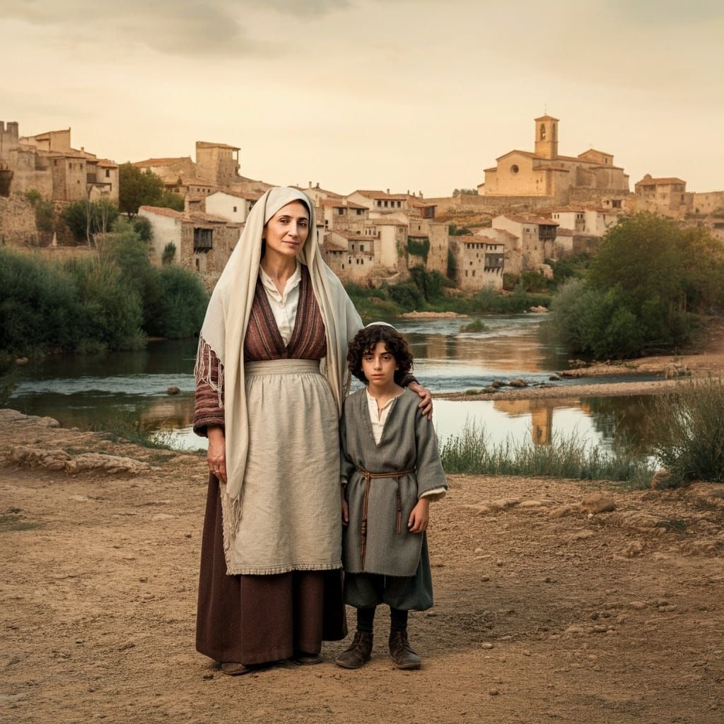 Medieval Jewish Mother and Son in Photorealistic Style