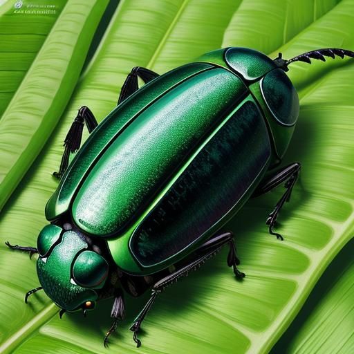 Iridescent Beetle on Leaf: Macro Photo in Rainforest