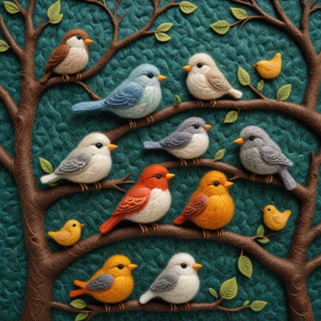Needle Felted Birds in a Tree