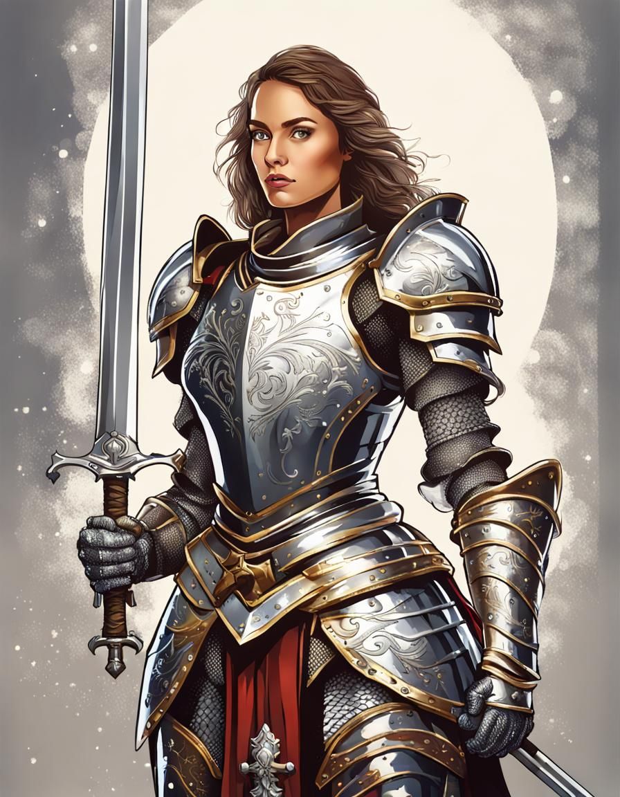 Woman Knight in Shining Armor with Sword