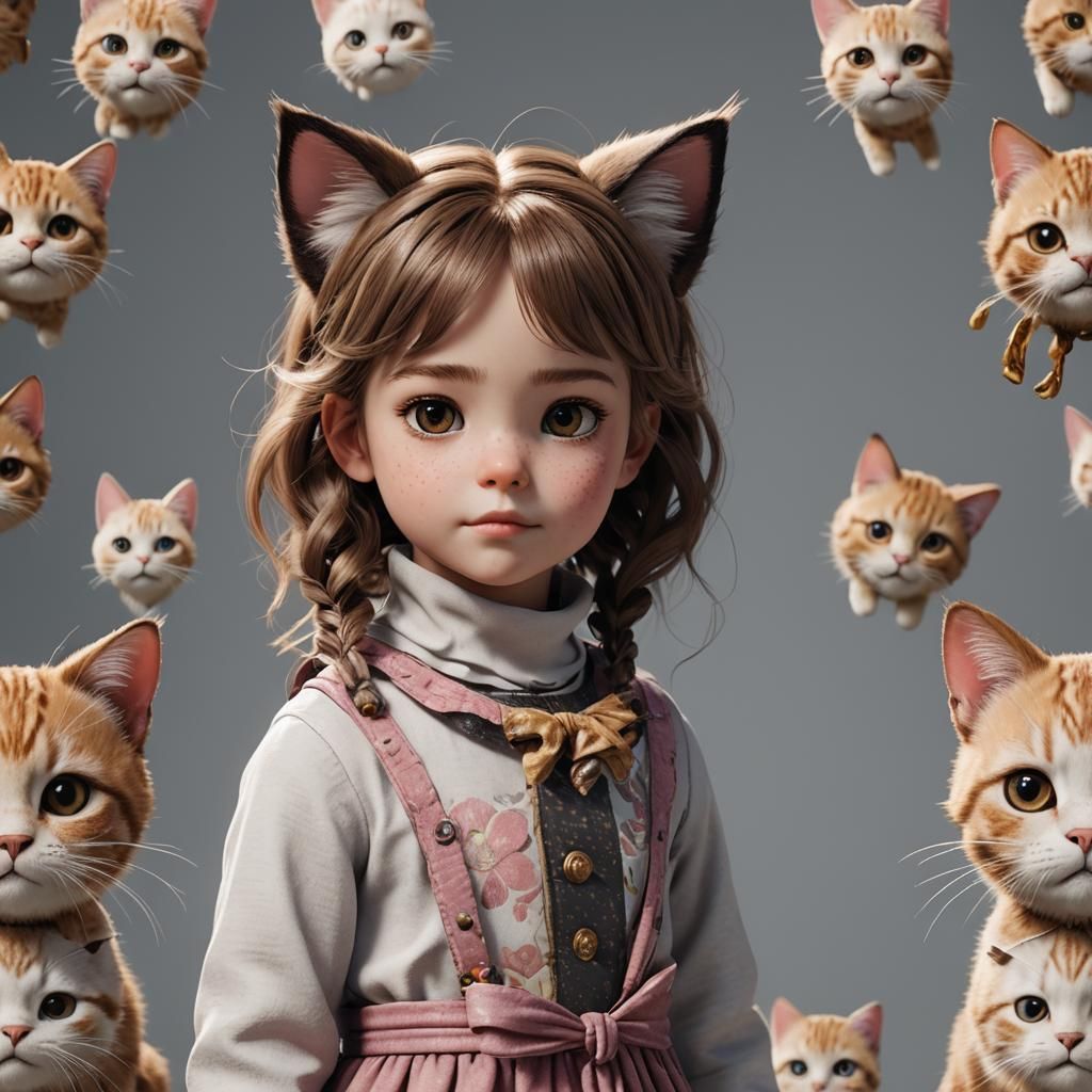 Girl with Cat Features in 3D Rendering