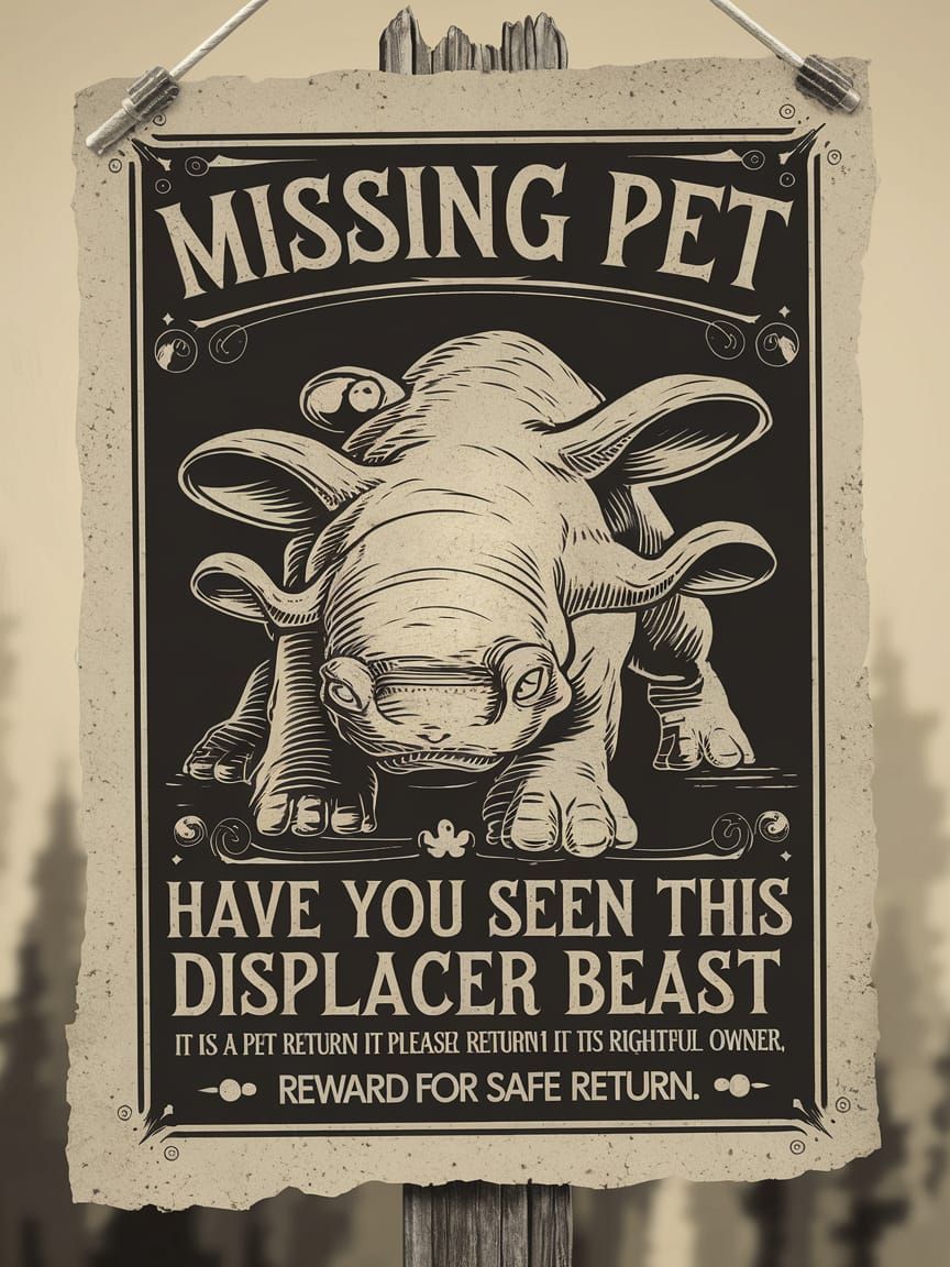 Antique Missing Pet Poster: Displacer Beast