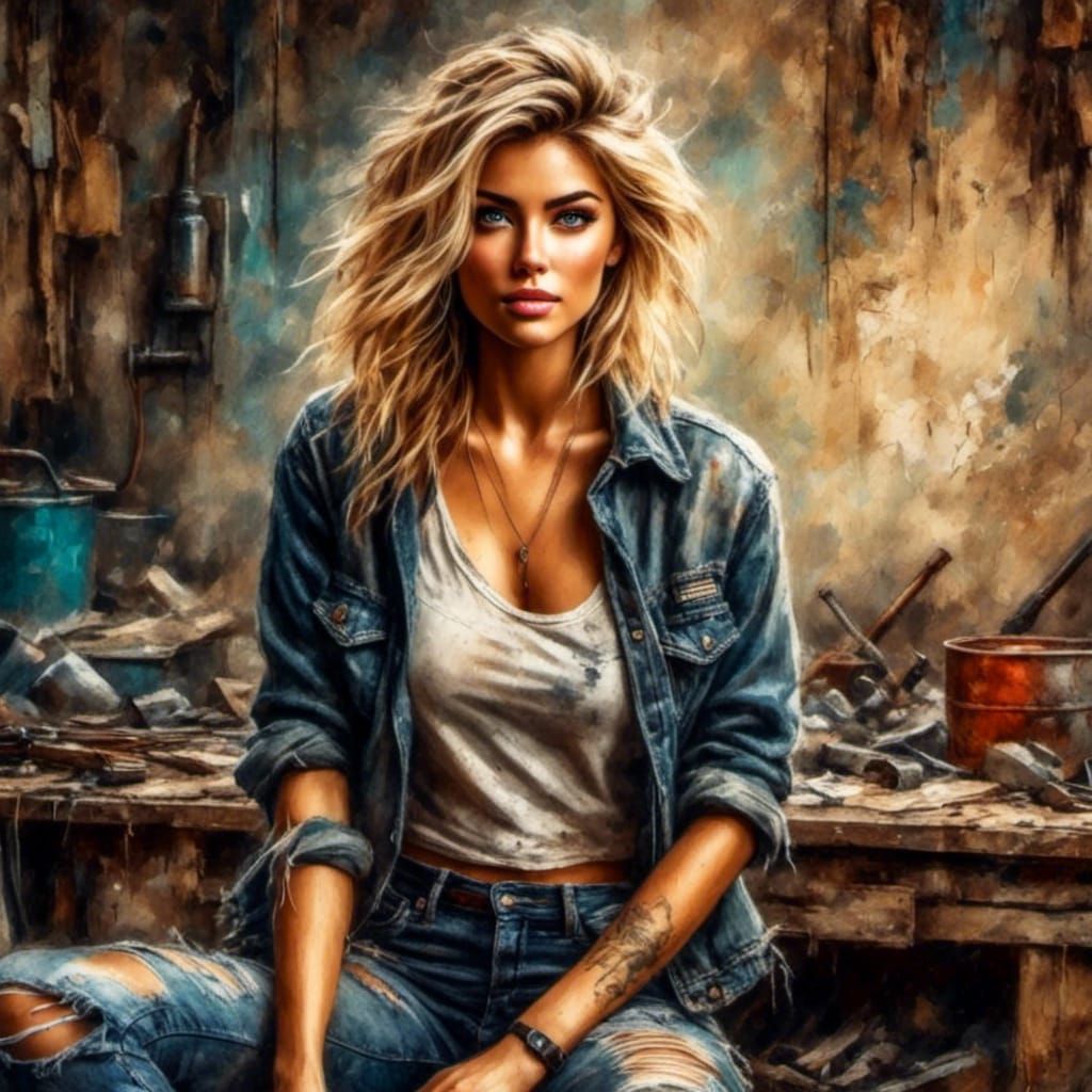 Grunge Plumber Portrait in Watercolor Impasto Style