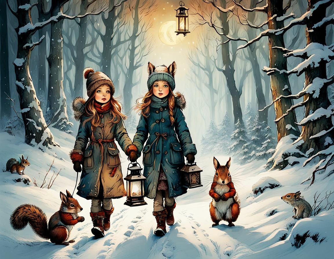 Whimsical Winter Woodland Scene