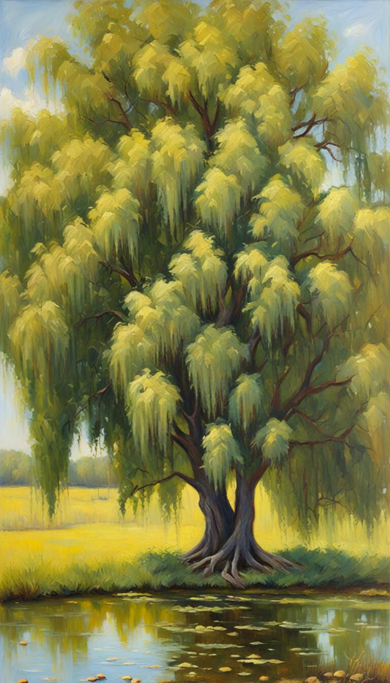 Willow Tree Oil Painting in Realist Style