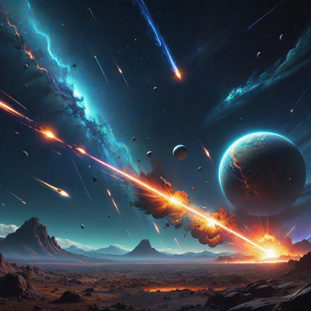 Meteor Streaks Across Sky in Vibrant Digital Art