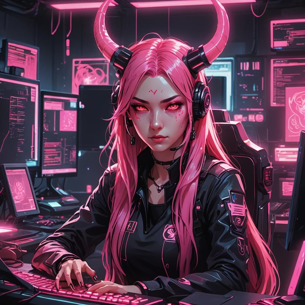 Cyberpunk Anime Girl Portrait in Studio Trigger Style