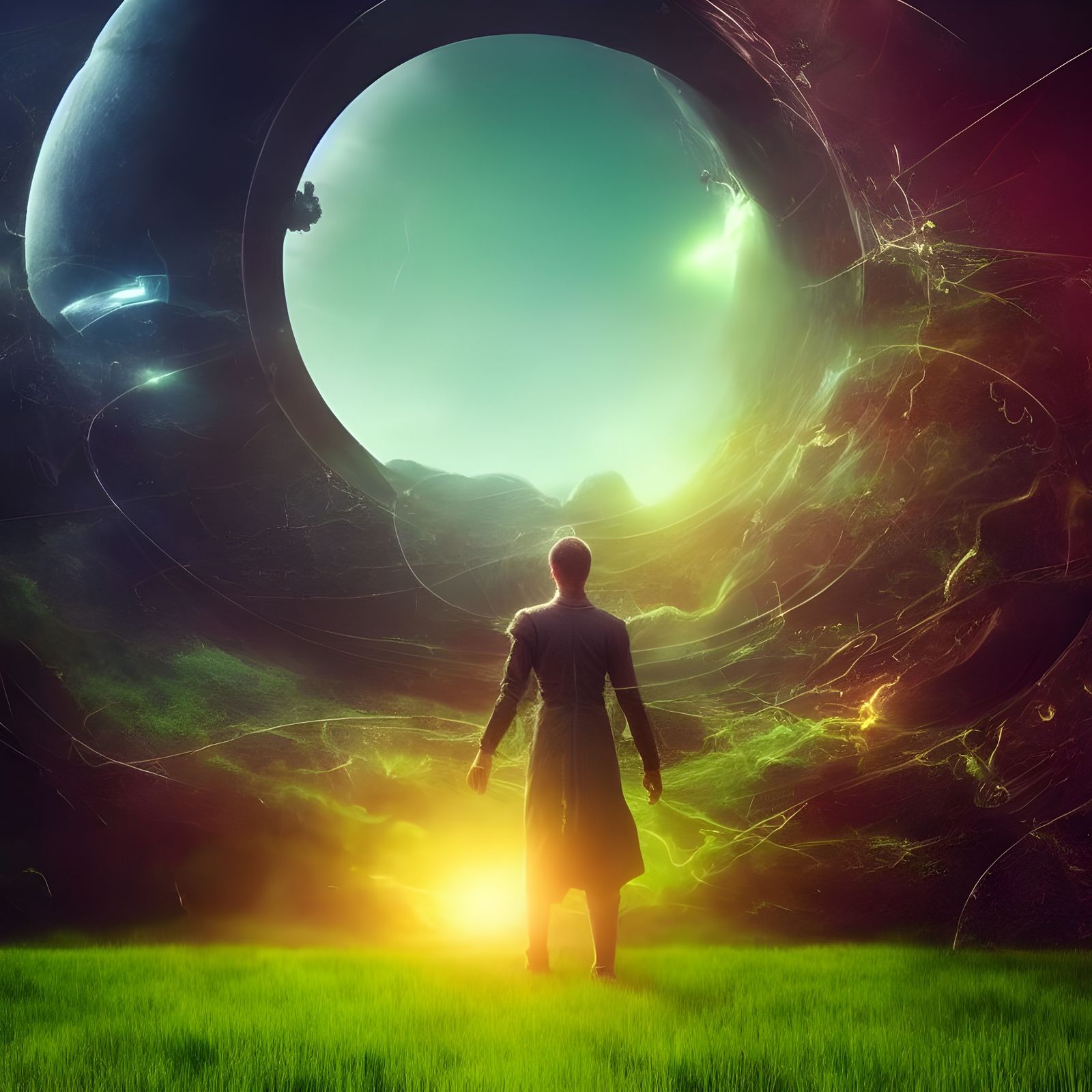 Epic Sci-Fi Alchemist in a Green Field