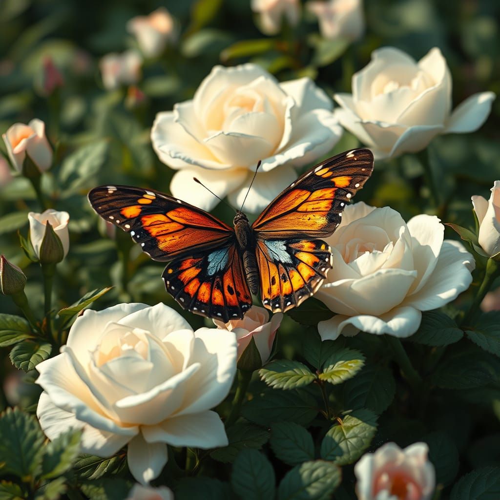 A captivating photograph featuring an intricately detailed butterfly with vibrant multi-colored wings,. The butterfly's ...