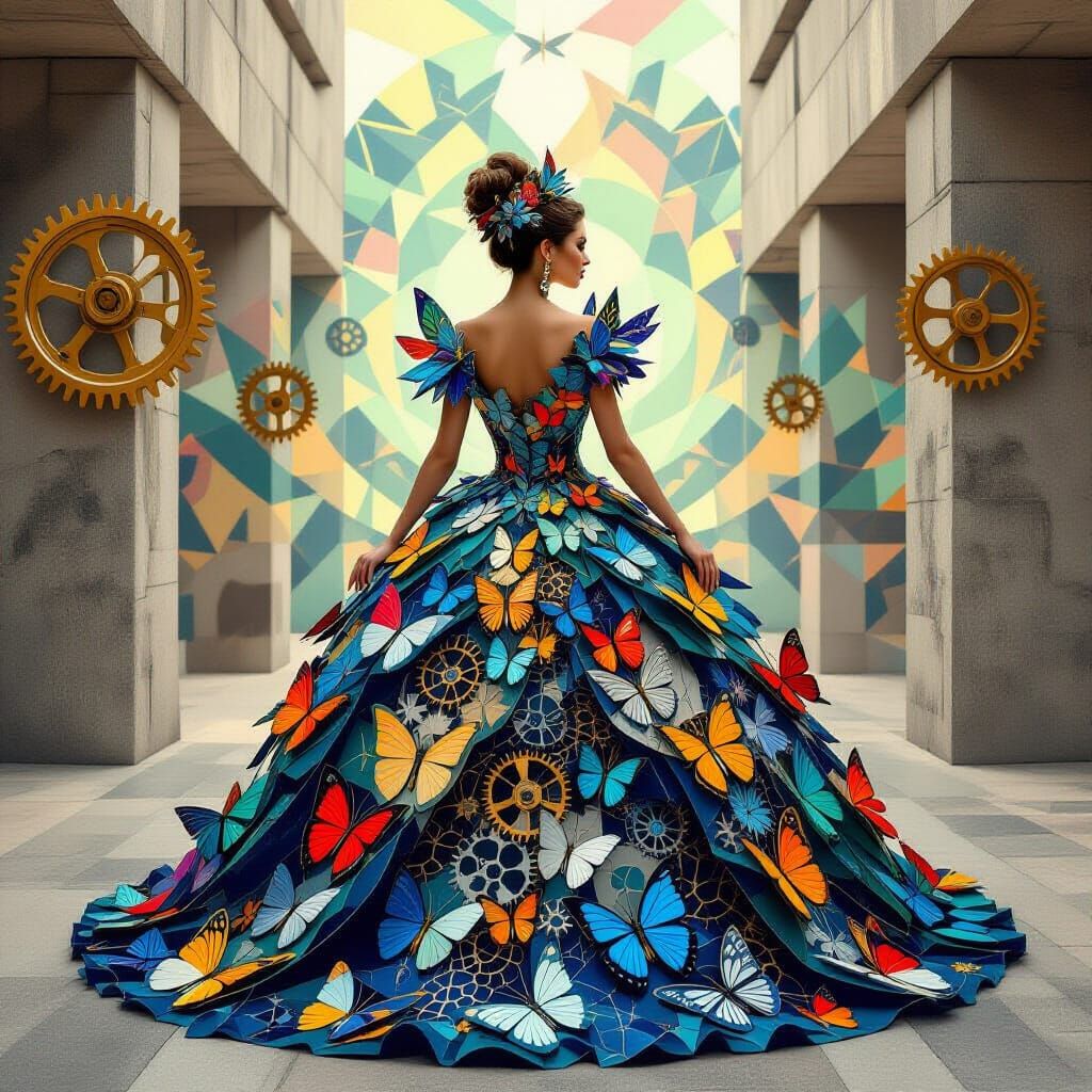 Butterfly Gown in Steampunk Fractal Cubist Style