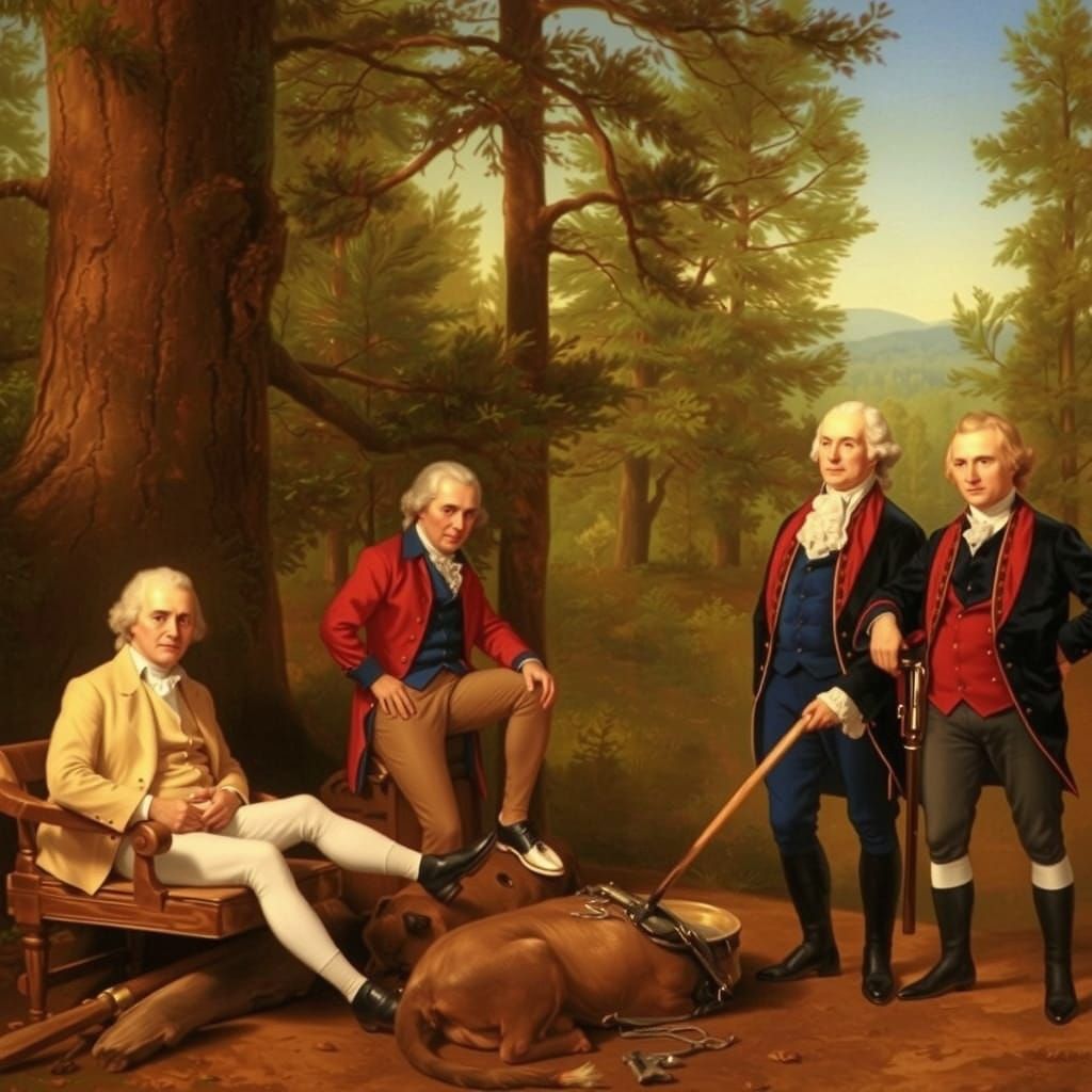 George Washingtons Gather in a Forest Oil Painting