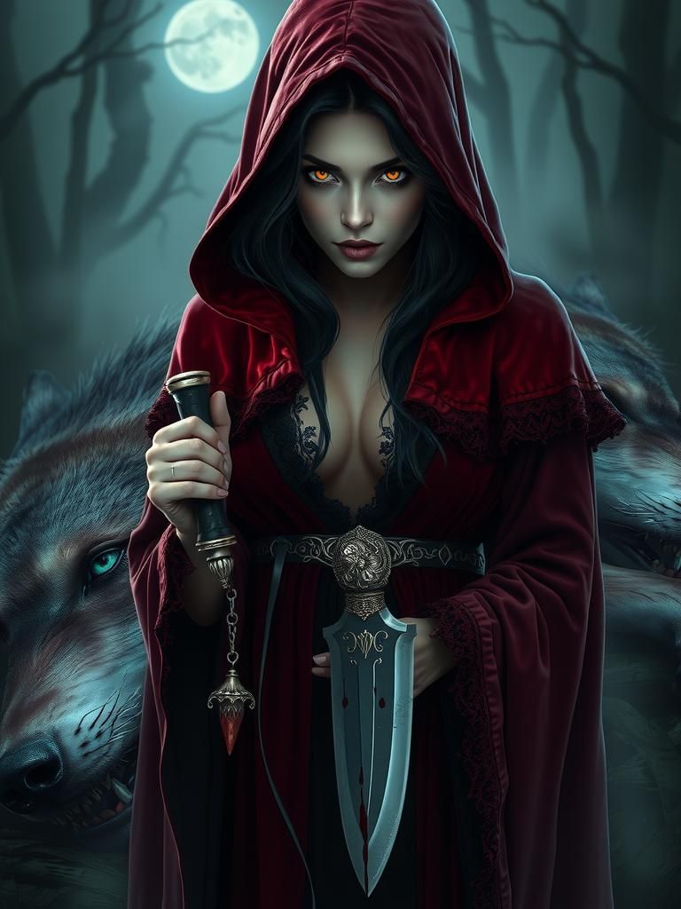 Dark Fantasy Little Red Riding Hood with Bloody Knife
