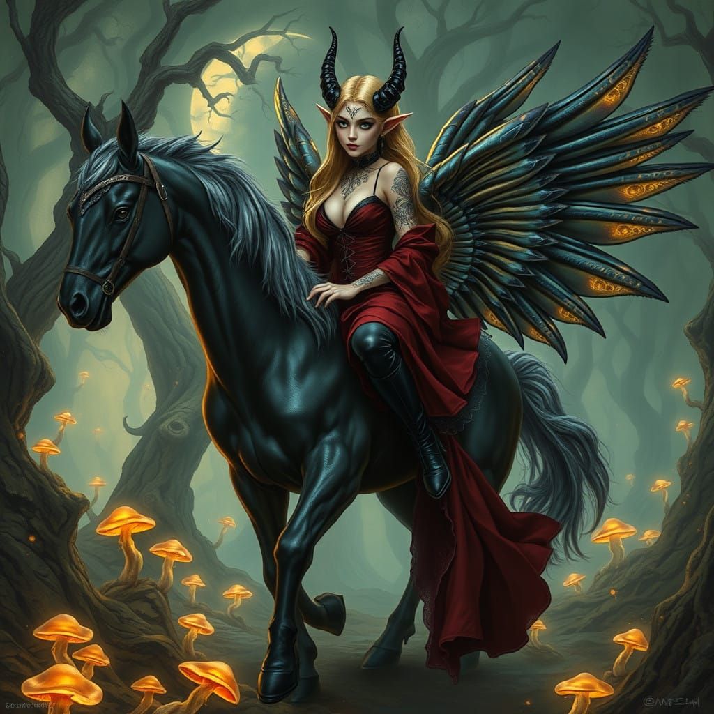 Ethereal Demoness Lost in Haunting Forest